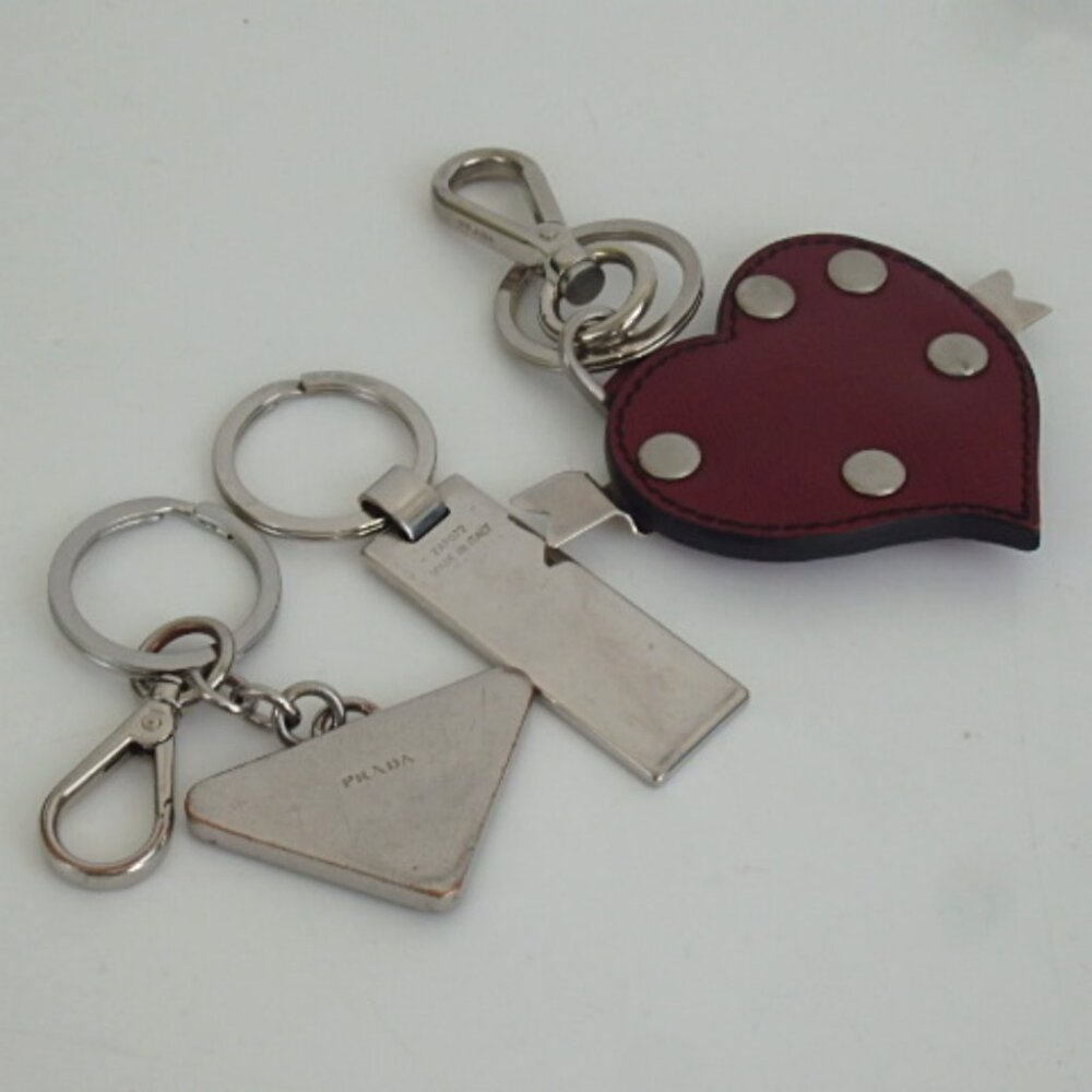 Authentic PRADA Heart Logo Three-Piece Set key ring metal [Used] - Picture 2 of 9
